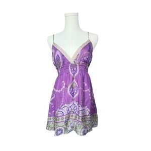 Refresh vintage silk Purple Boho long tunic tank or Mini Dress Size M